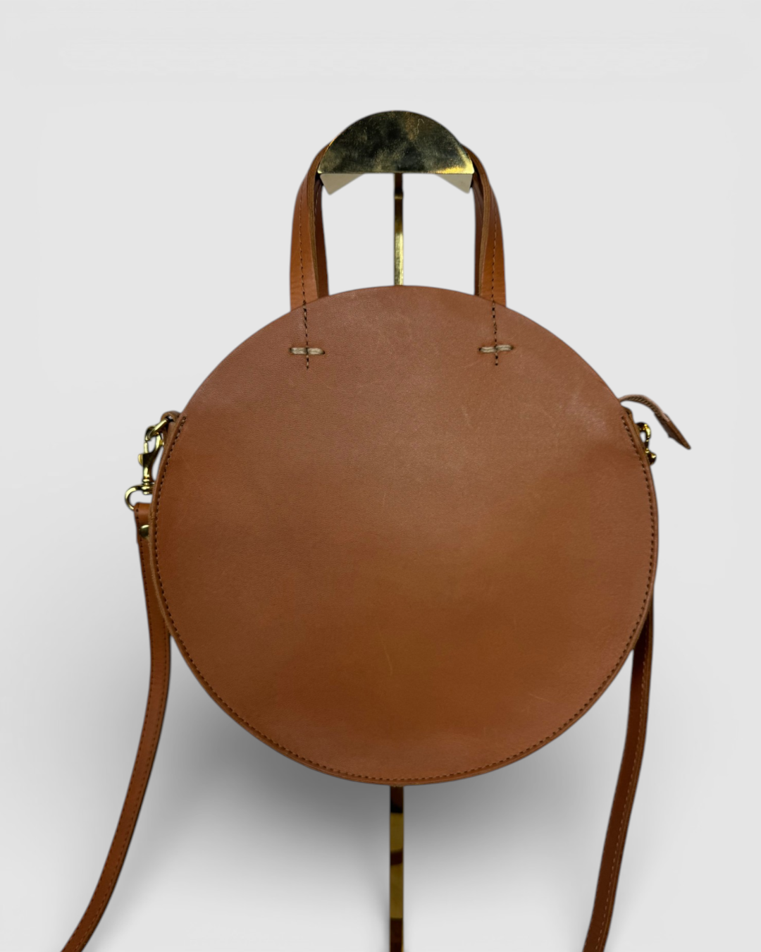 Clare V Brown Leather Round Circle Top Handle/ Crossbody Bag
