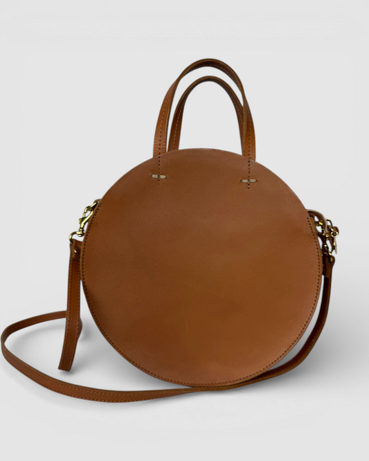 Clare V Brown Leather Round Circle Top Handle/ Crossbody Bag