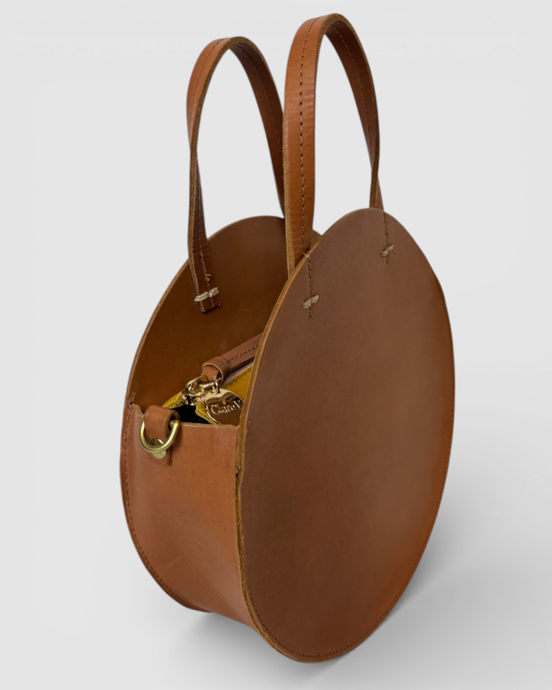 Clare V Brown Leather Round Circle Top Handle/ Crossbody Bag