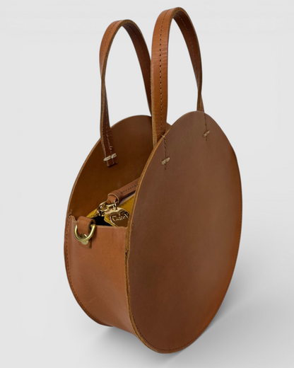 Clare V Brown Leather Round Circle Top Handle/ Crossbody Bag