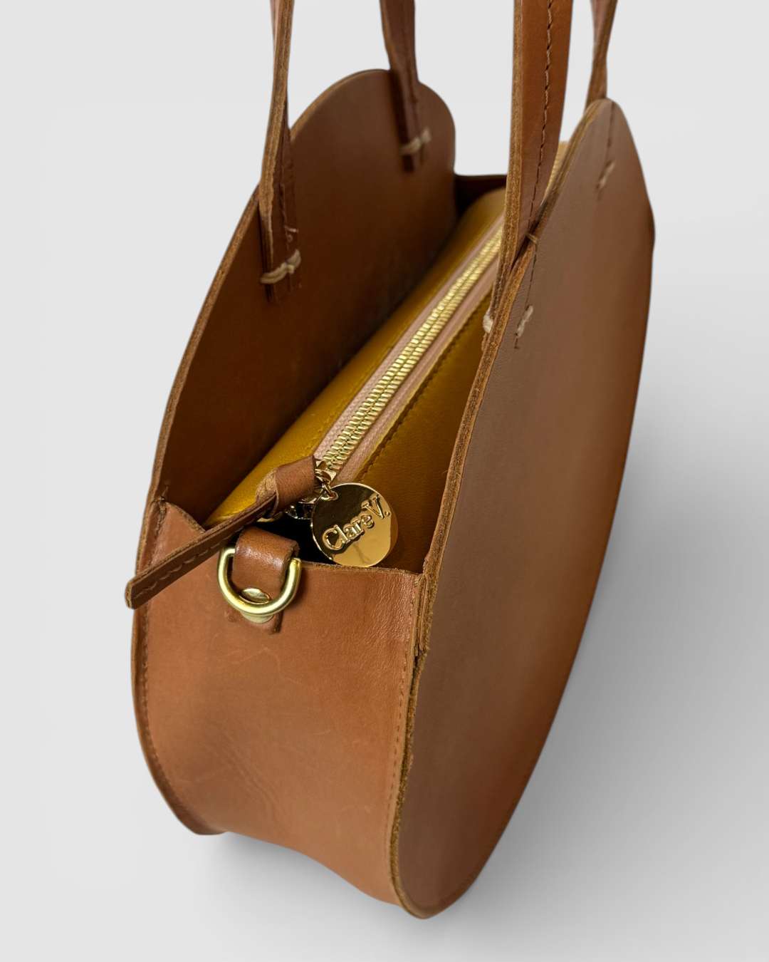 Clare V Brown Leather Round Circle Top Handle/ Crossbody Bag