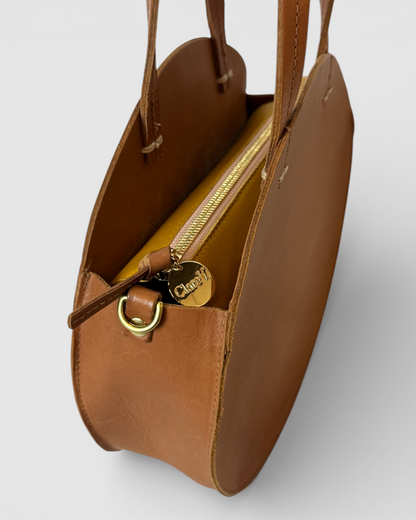 Clare V Brown Leather Round Circle Top Handle/ Crossbody Bag