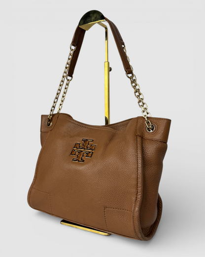 Tory Burch Brown Leather "Britten" Slouchy Tote