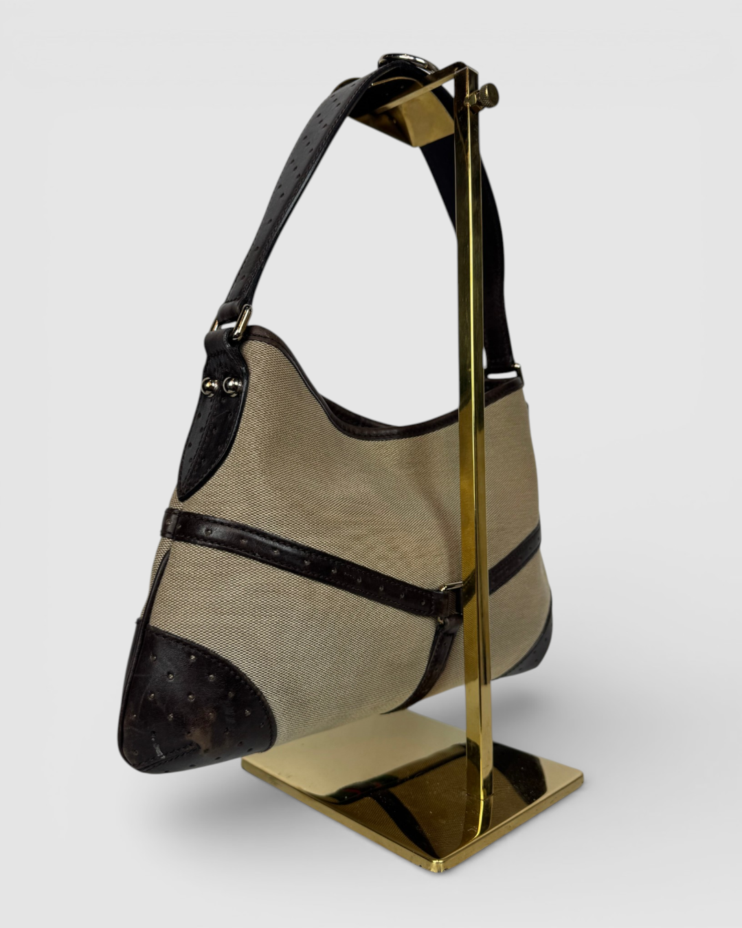 Gucci Vintage Beige Red Green Web Reins Shoulder Hobo Bag