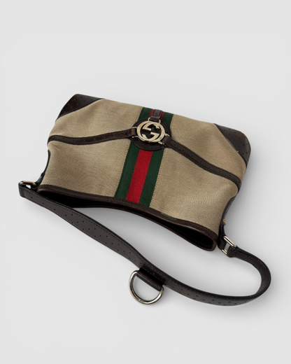 Gucci Vintage Beige Red Green Web Reins Shoulder Hobo Bag