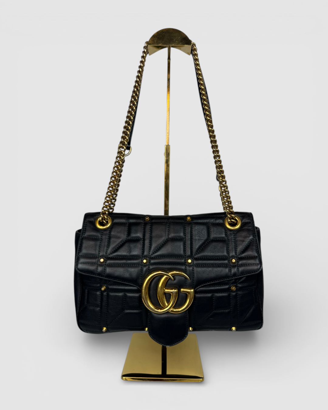 Gucci GG Marmont Studded Flap Bag w Gold Hardware