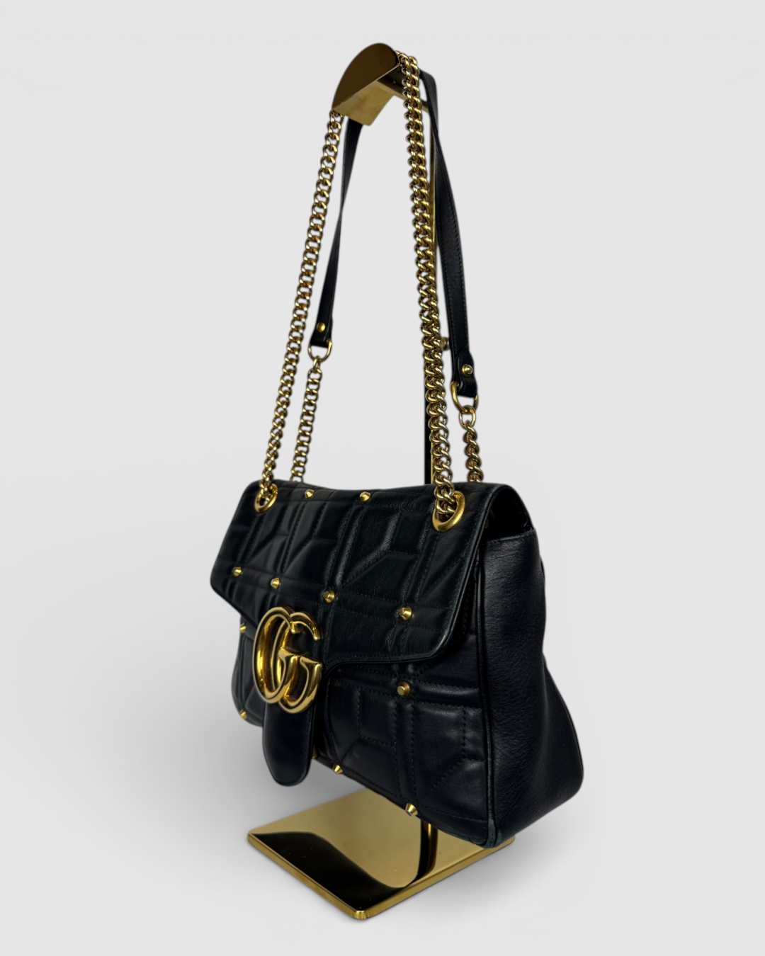 Gucci GG Marmont Studded Flap Bag w Gold Hardware