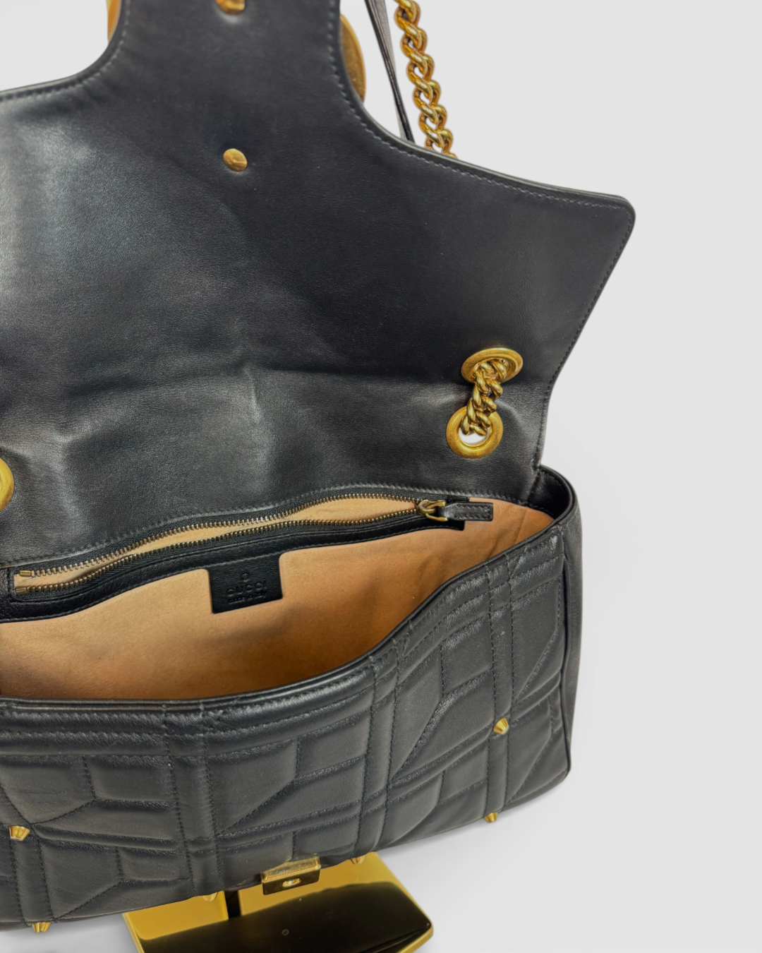 Gucci GG Marmont Studded Flap Bag w Gold Hardware