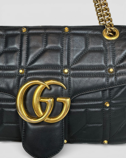 Gucci GG Marmont Studded Flap Bag w Gold Hardware