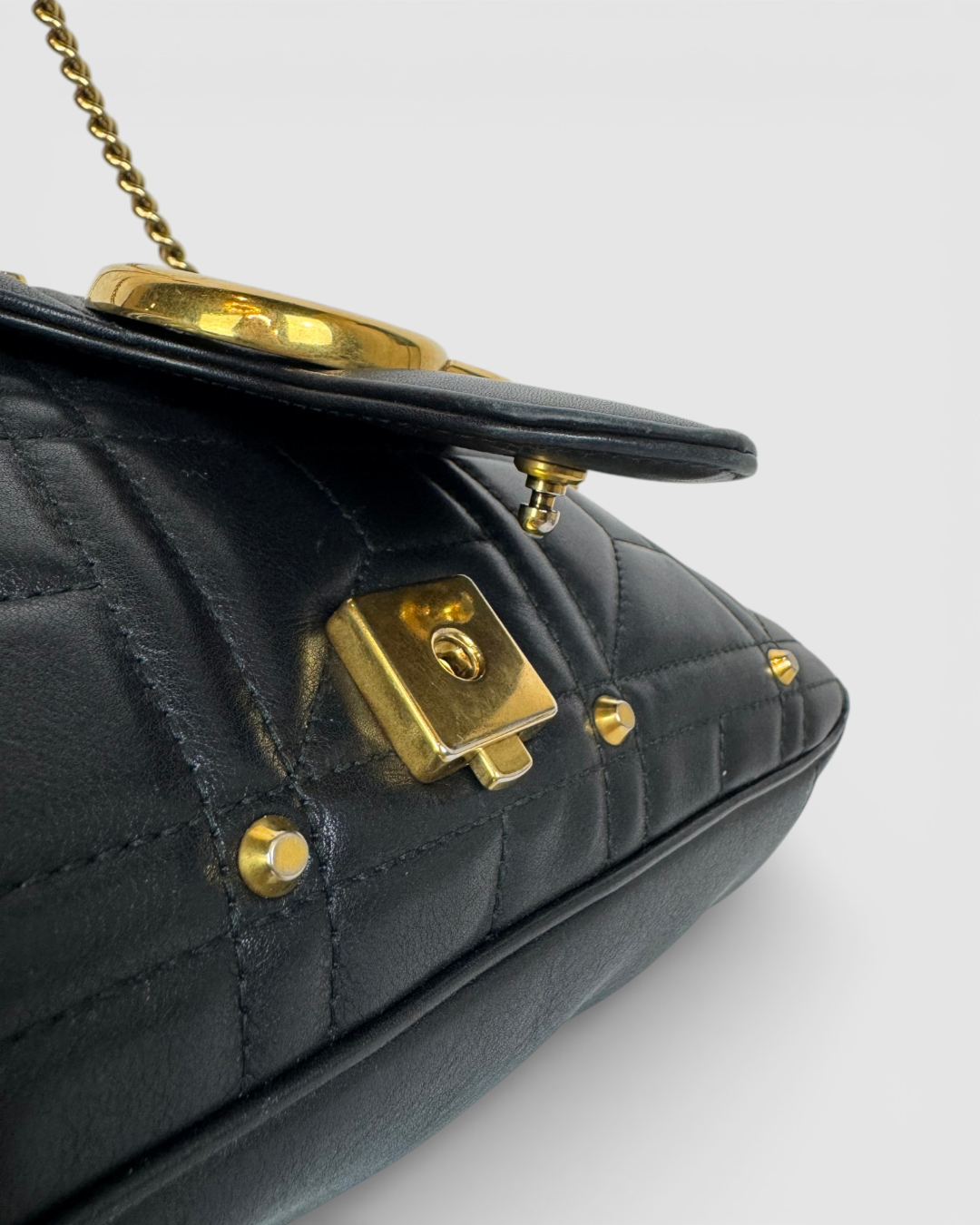 Gucci GG Marmont Studded Flap Bag w Gold Hardware