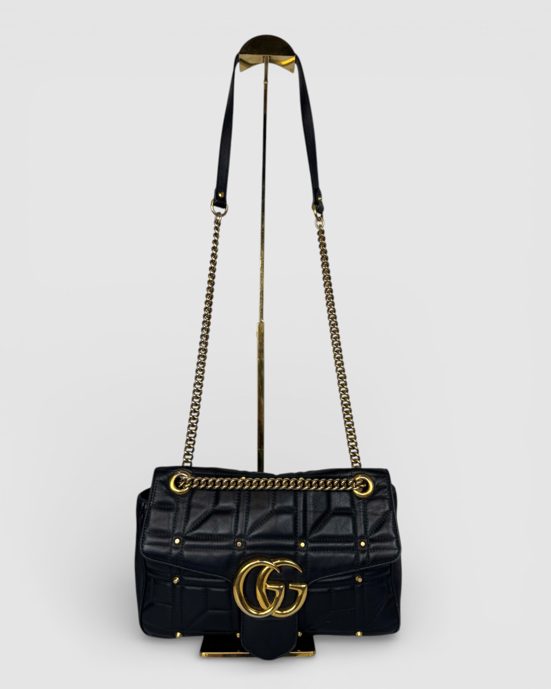 Gucci GG Marmont Studded Flap Bag w Gold Hardware
