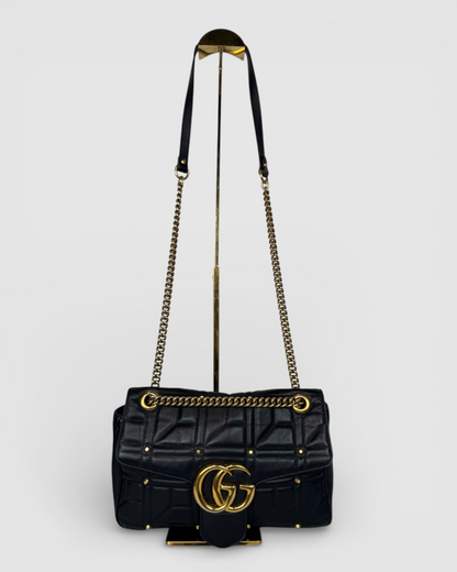 Gucci GG Marmont Studded Flap Bag w Gold Hardware