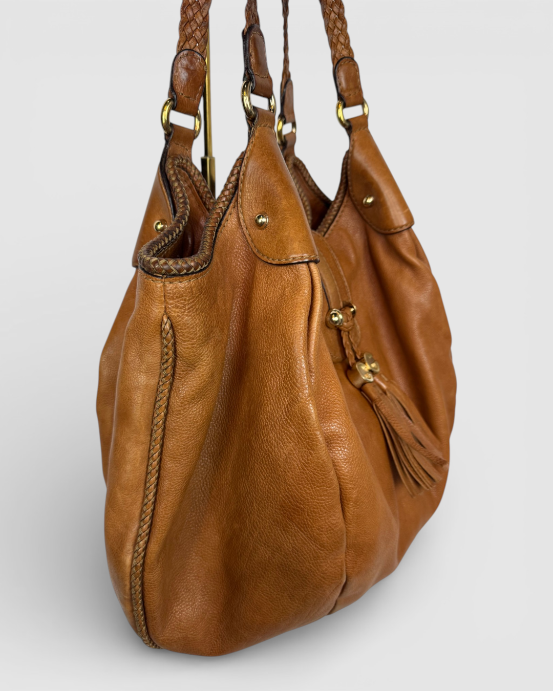 Gucci Brown Leather Large Flap Tassel Marrakech Hobo Bag