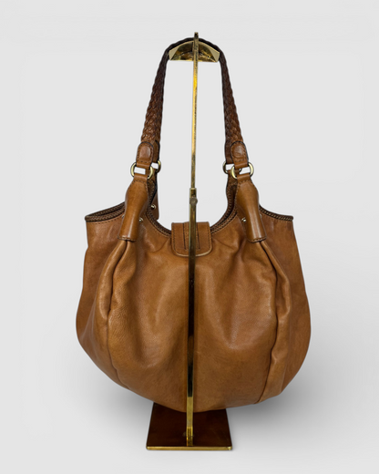 Gucci Brown Leather Large Flap Tassel Marrakech Hobo Bag