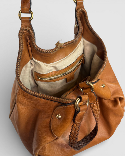 Gucci Brown Leather Large Flap Tassel Marrakech Hobo Bag