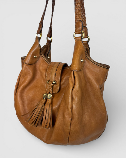 Gucci Brown Leather Large Flap Tassel Marrakech Hobo Bag