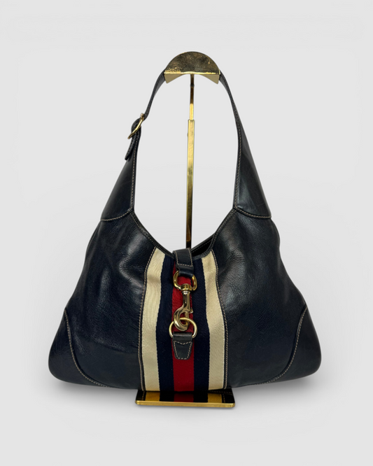 Gucci Black/Navy Jackie Sherry Line Leather Handbag