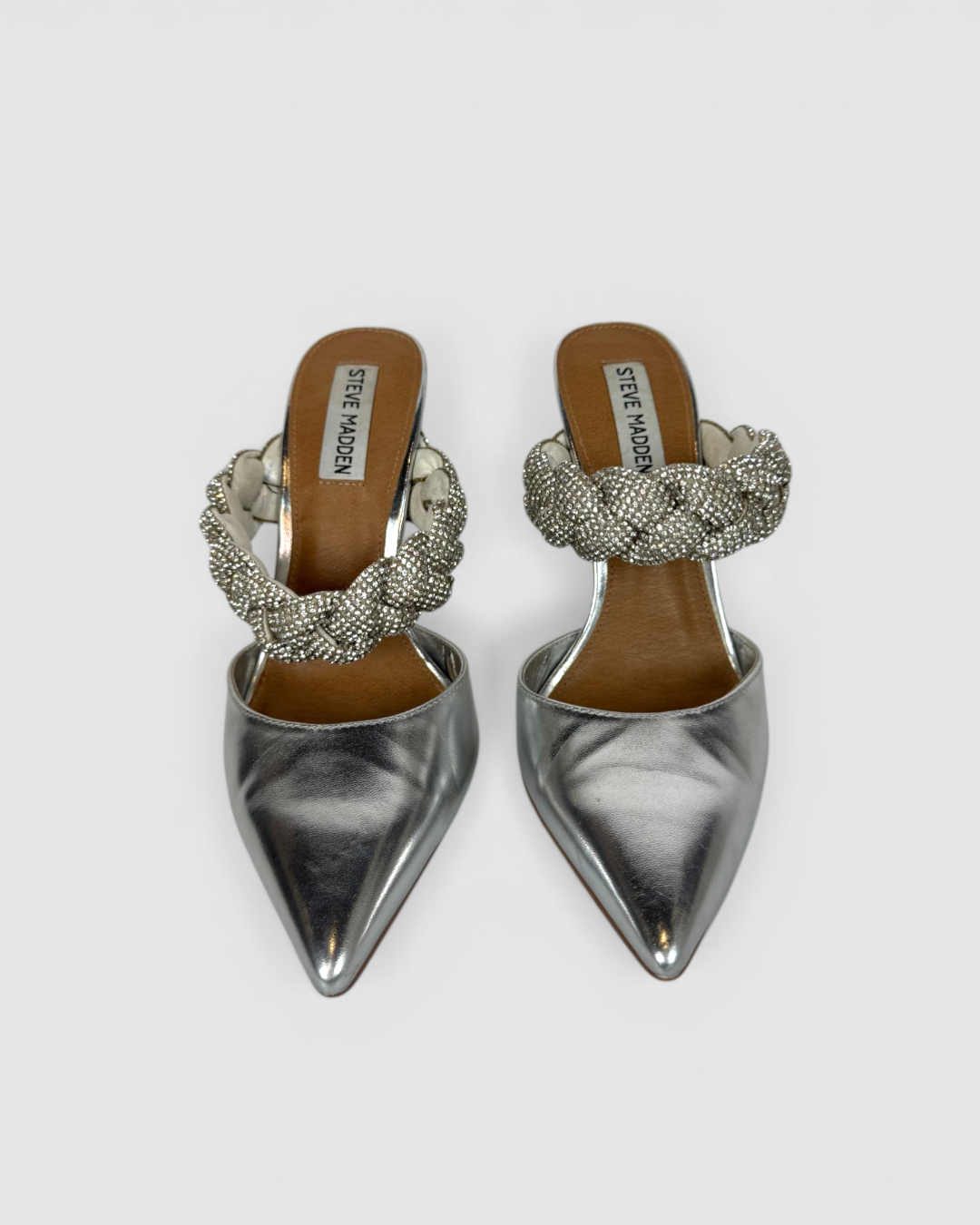 Steve Madden Silver Braided Rhinestone Pointed Toe Pumps