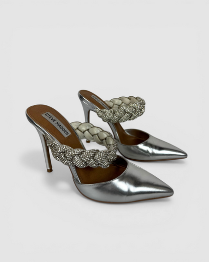 Steve Madden Silver Braided Rhinestone Pointed Toe Pumps