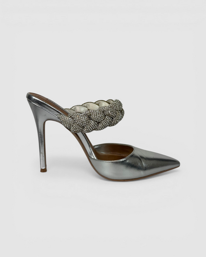 Steve Madden Silver Braided Rhinestone Pointed Toe Pumps