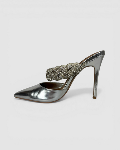 Steve Madden Silver Braided Rhinestone Pointed Toe Pumps