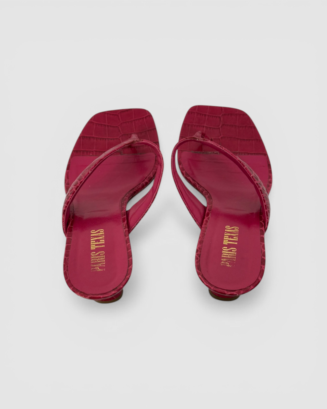 Paris Texas Leather Red Croc Embossed Square Toe Kitten Heel Sandals