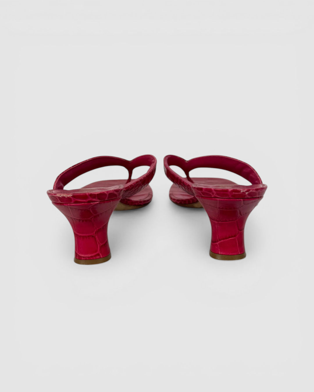 Paris Texas Leather Red Croc Embossed Square Toe Kitten Heel Sandals