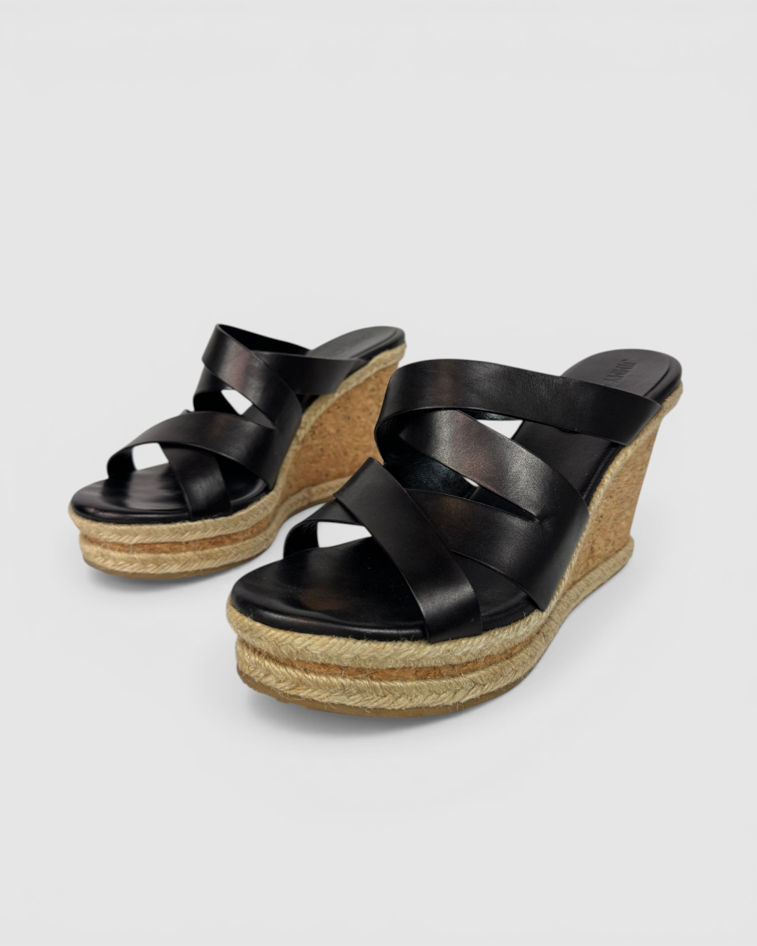 Jimmy Choo Black Strap Wedge Braided Trim Sandals