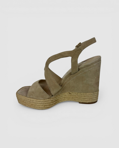 Paloma Barcelo Suede Beige Espadrille Wedge Buckle Sandals