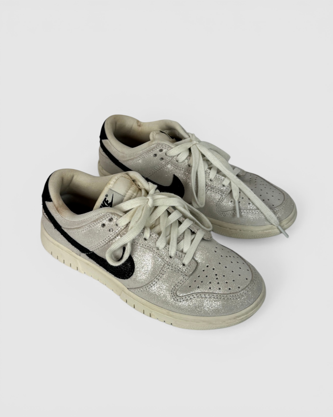 Nike White Glitter Suede "Dunk Low SE" Lace Up Sneaker