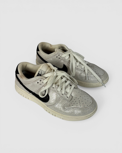 Nike White Glitter Suede "Dunk Low SE" Lace Up Sneaker