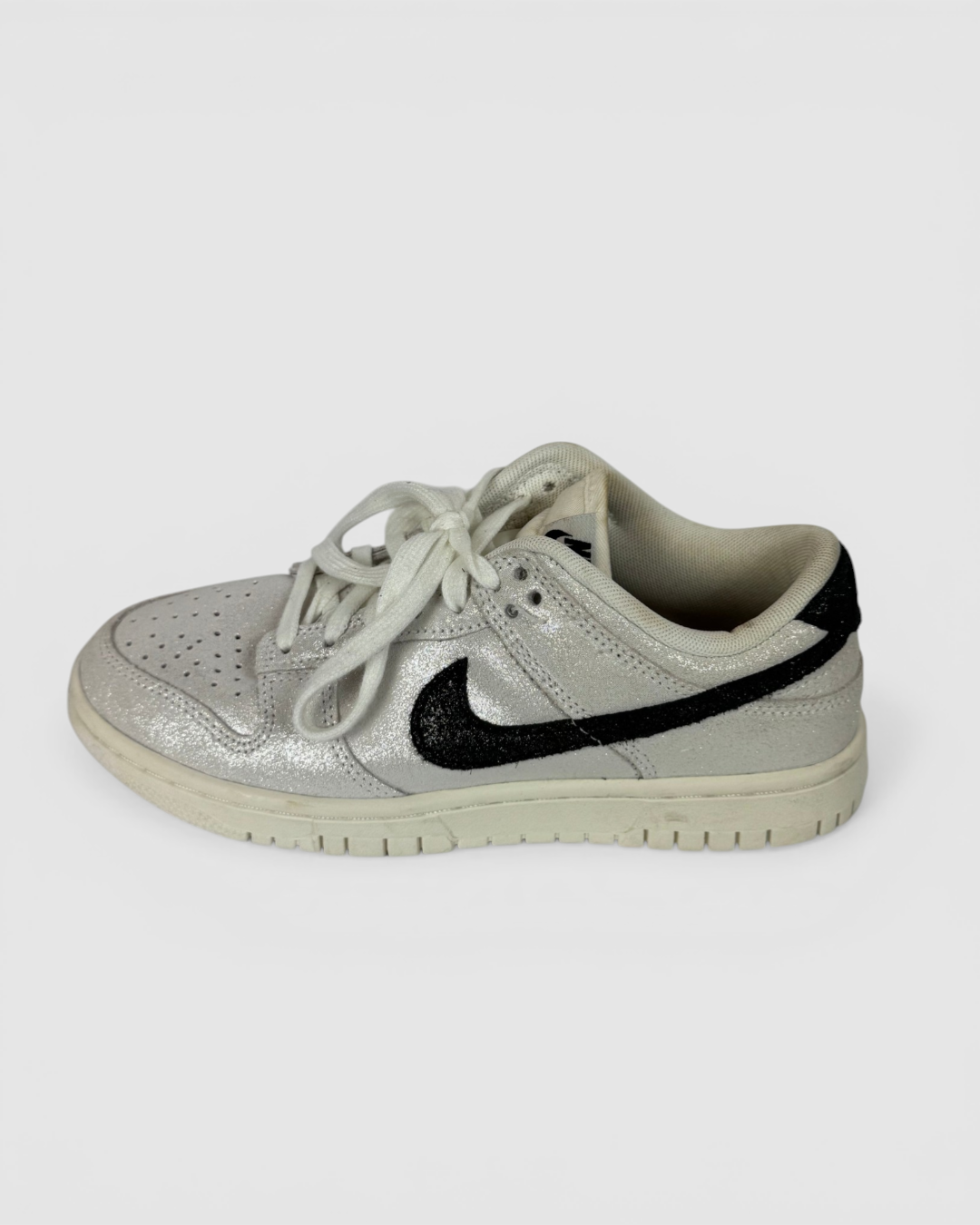 Nike White Glitter Suede "Dunk Low SE" Lace Up Sneaker
