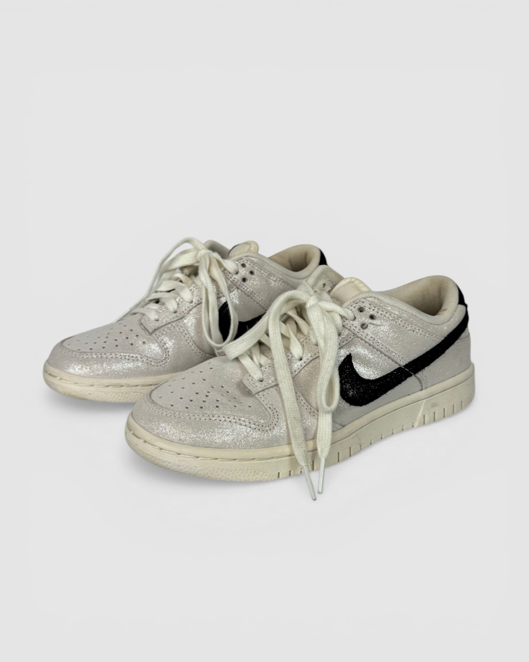 Nike White Glitter Suede "Dunk Low SE" Lace Up Sneaker