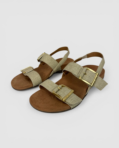 Vionic Beige Adjustable Dual Buckle Slingback Sandals