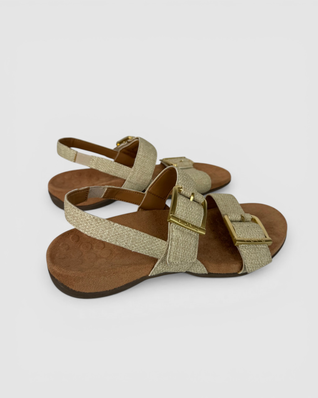 Vionic Beige Adjustable Dual Buckle Slingback Sandals