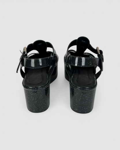 Loewe Charcoal Glitter Patten Leather Platform Sandals