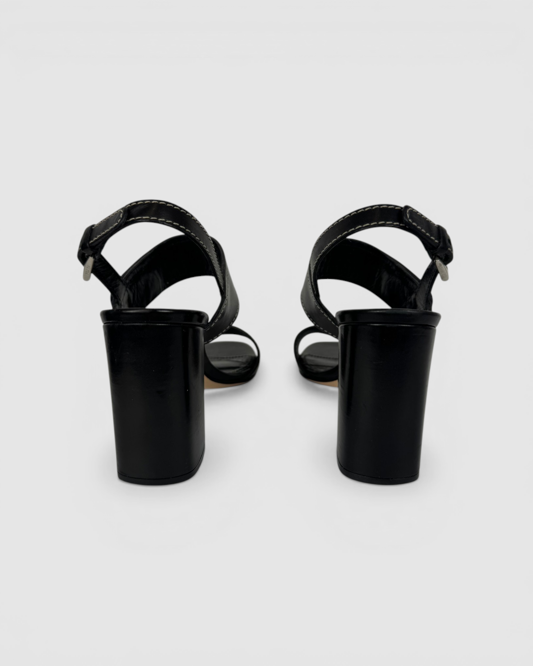 HAS DUSTBAG - Prada Black Leather Turnlock Block Heeled Sandals