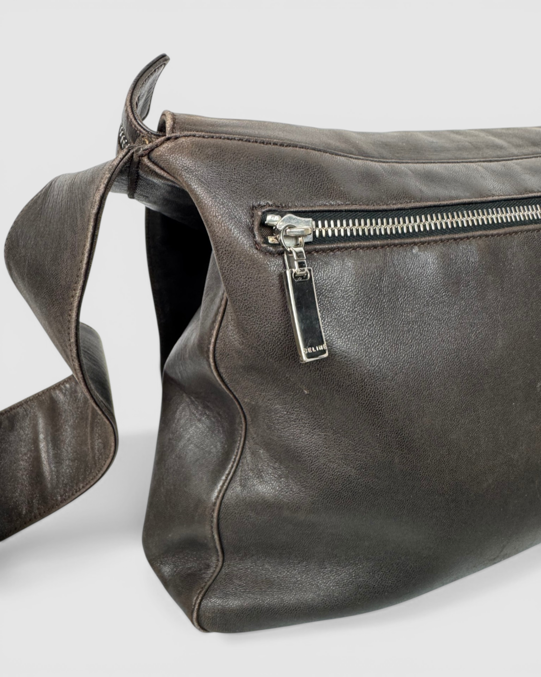 Celine Leather Brown Zip & Flap Over Shoulder/Crossbody Messenger Bag