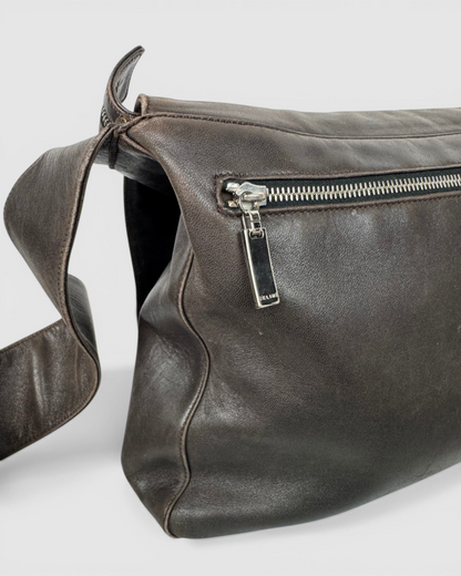 Celine Leather Brown Zip & Flap Over Shoulder/Crossbody Messenger Bag