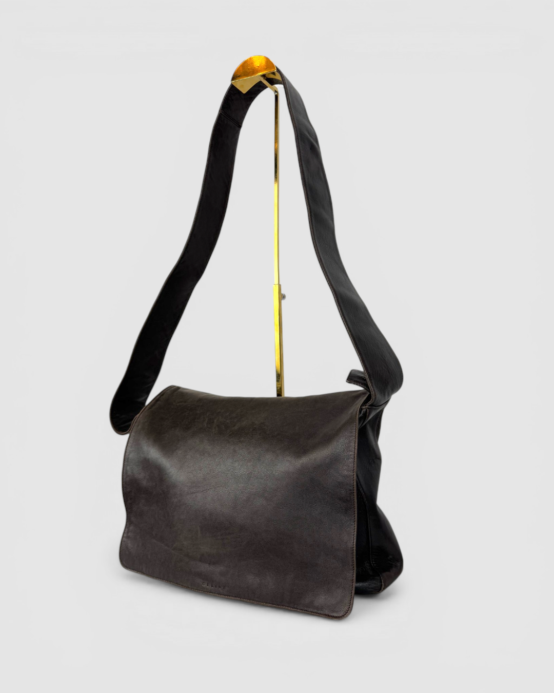 Celine Leather Brown Zip & Flap Over Shoulder/Crossbody Messenger Bag