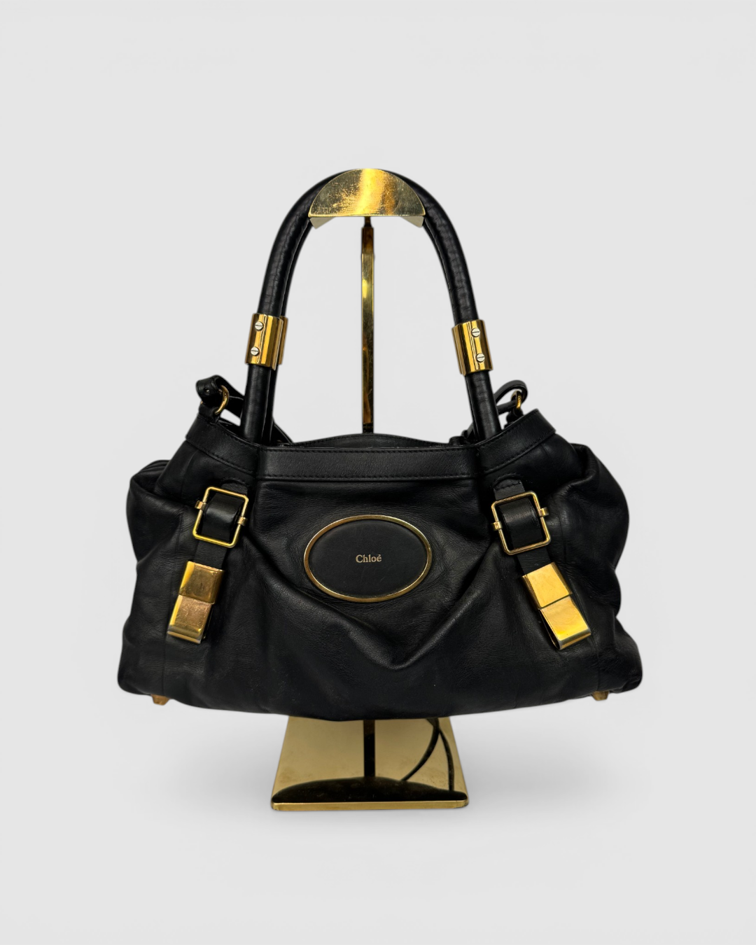 Chloe "Victoria" Black Leather Gold Hardware Top Handle/Crossbody Bag