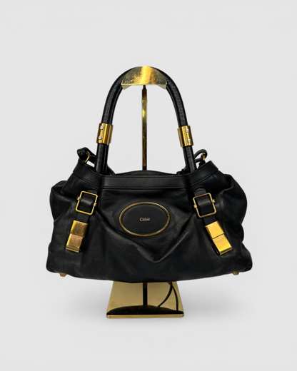 Chloe "Victoria" Black Leather Gold Hardware Top Handle/Crossbody Bag