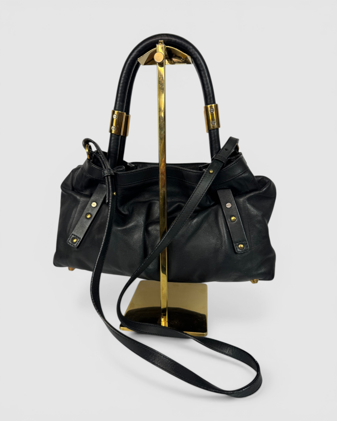 Chloe "Victoria" Black Leather Gold Hardware Top Handle/Crossbody Bag