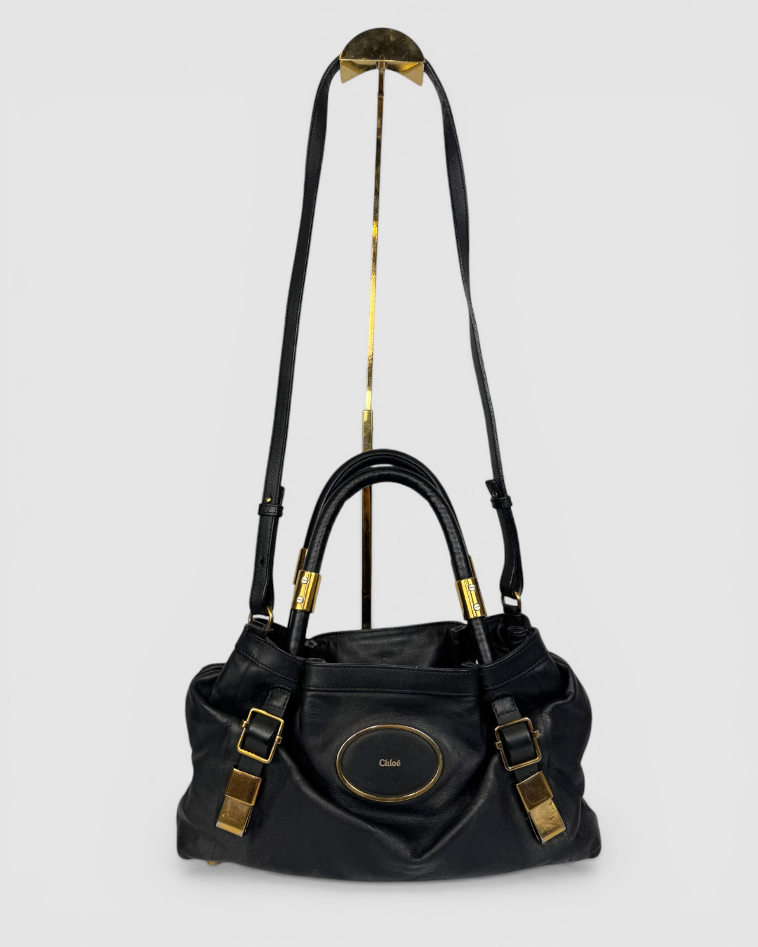 Chloe "Victoria" Black Leather Gold Hardware Top Handle/Crossbody Bag