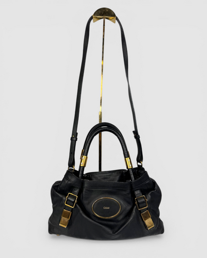 Chloe "Victoria" Black Leather Gold Hardware Top Handle/Crossbody Bag