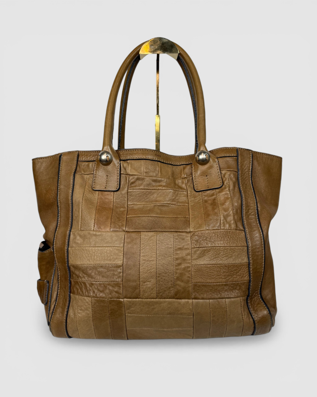 Chloe Brown Leather Quilt Patch Detail "Heloise" Tote