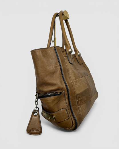 Chloe Brown Leather Quilt Patch Detail "Heloise" Tote