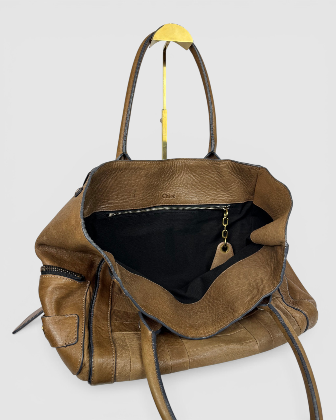 Chloe Brown Leather Quilt Patch Detail "Heloise" Tote