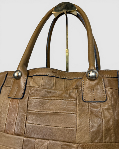Chloe Brown Leather Quilt Patch Detail "Heloise" Tote
