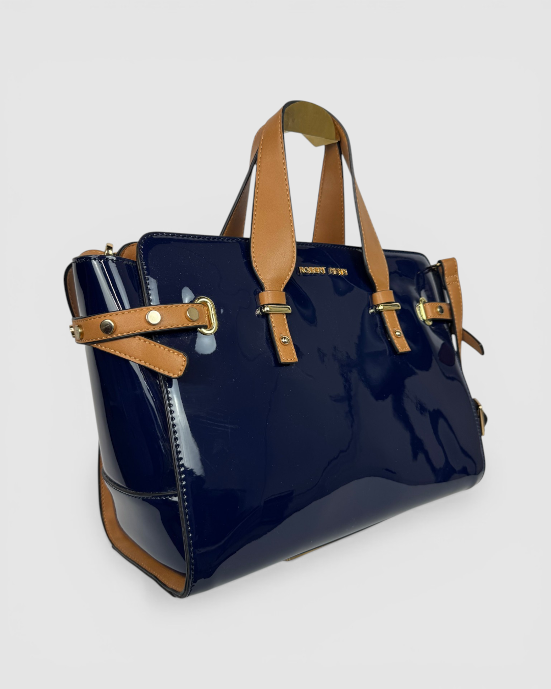 Robert Pietri Navy Brown Patent Leather Crossbody/Toto Bag